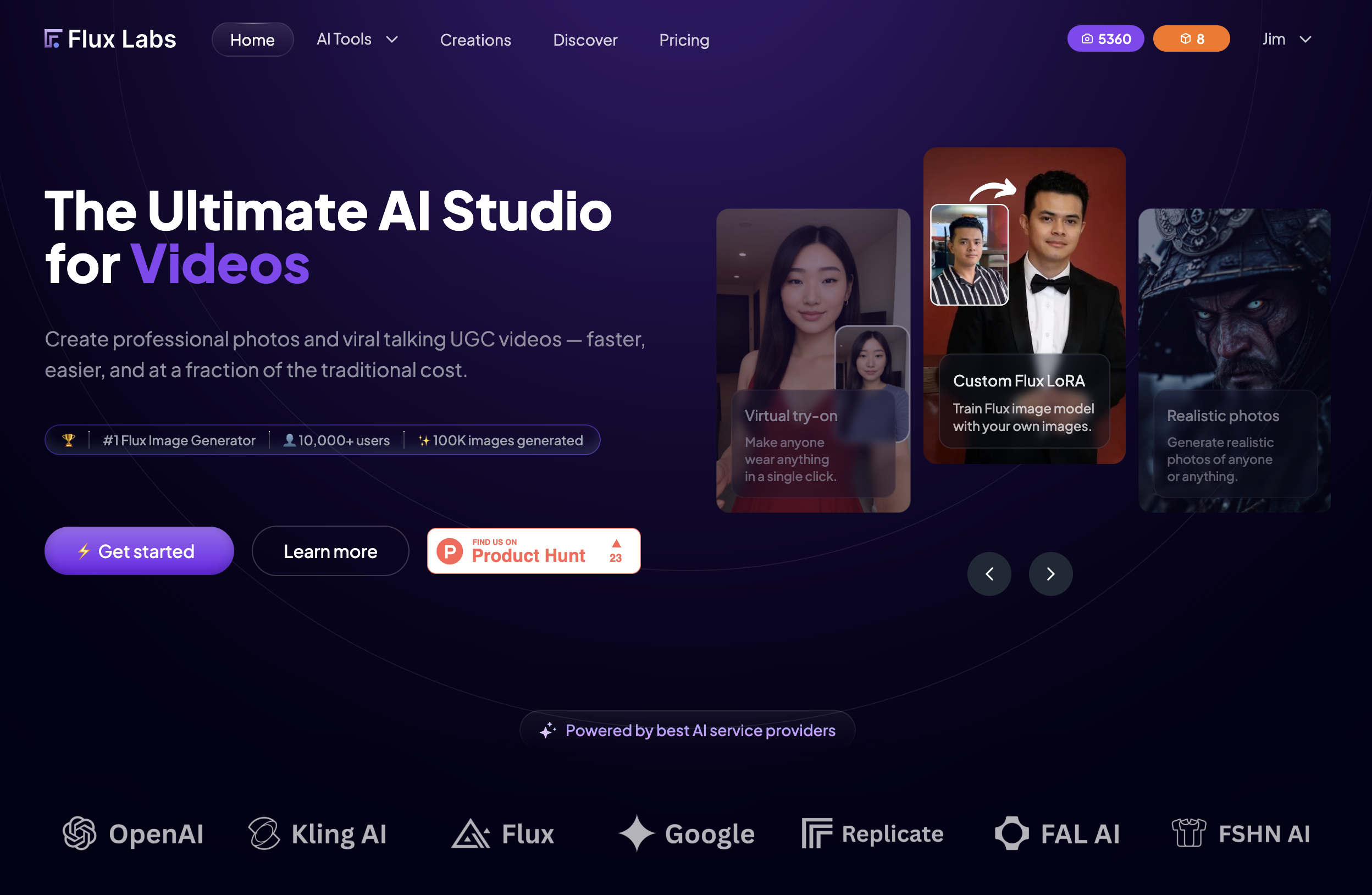 Flux Labs AI interface, screenshot 1 of 3