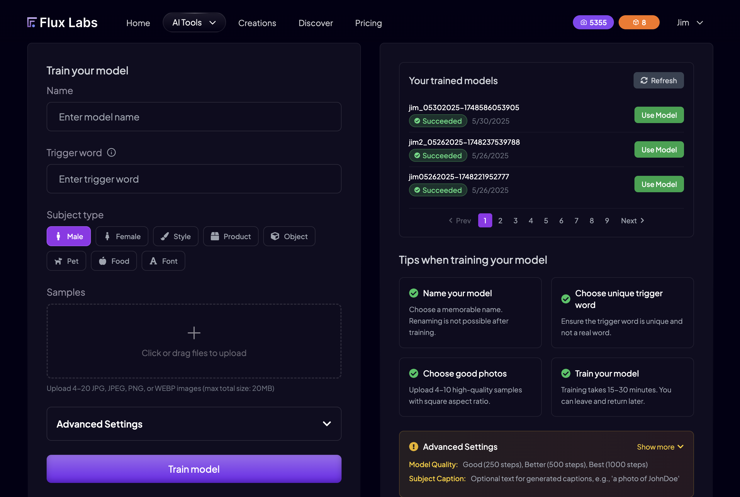 Flux Labs AI interface, screenshot 3 of 3