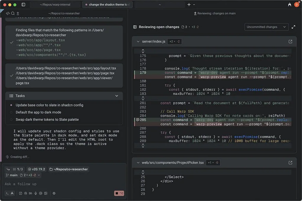 A preview of a working project in Warp. Image from Warp.dev
