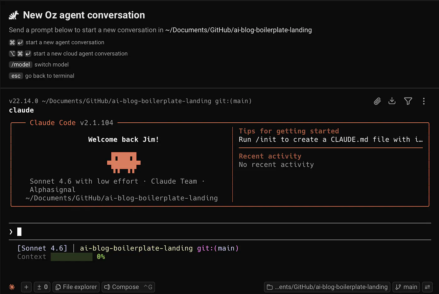 Switching to Claude Code from Warp’s composer. Image by Jim Clyde Monge