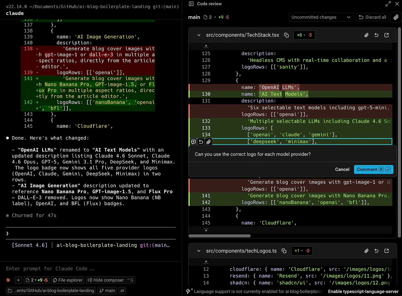 Adding comments in the AI geenarated code changes. Image by Jim Clyde Monge