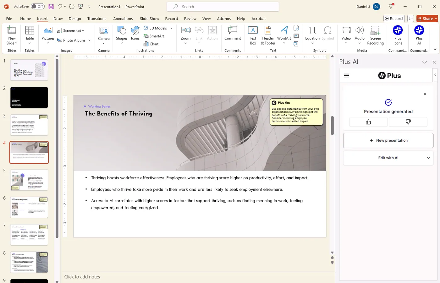 Plus AI slide generator in PowerPoint. Image by Jim Clyde Monge