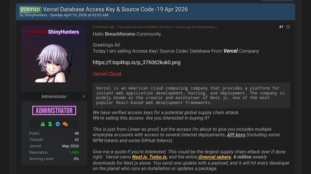 Vercel hacked and codes are sold online