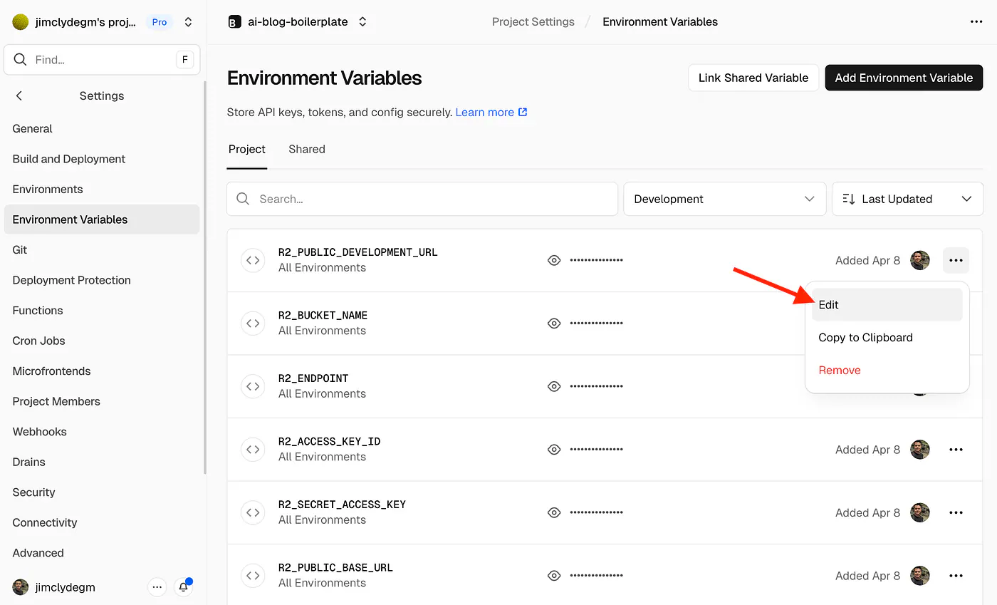 Vercel environment variables