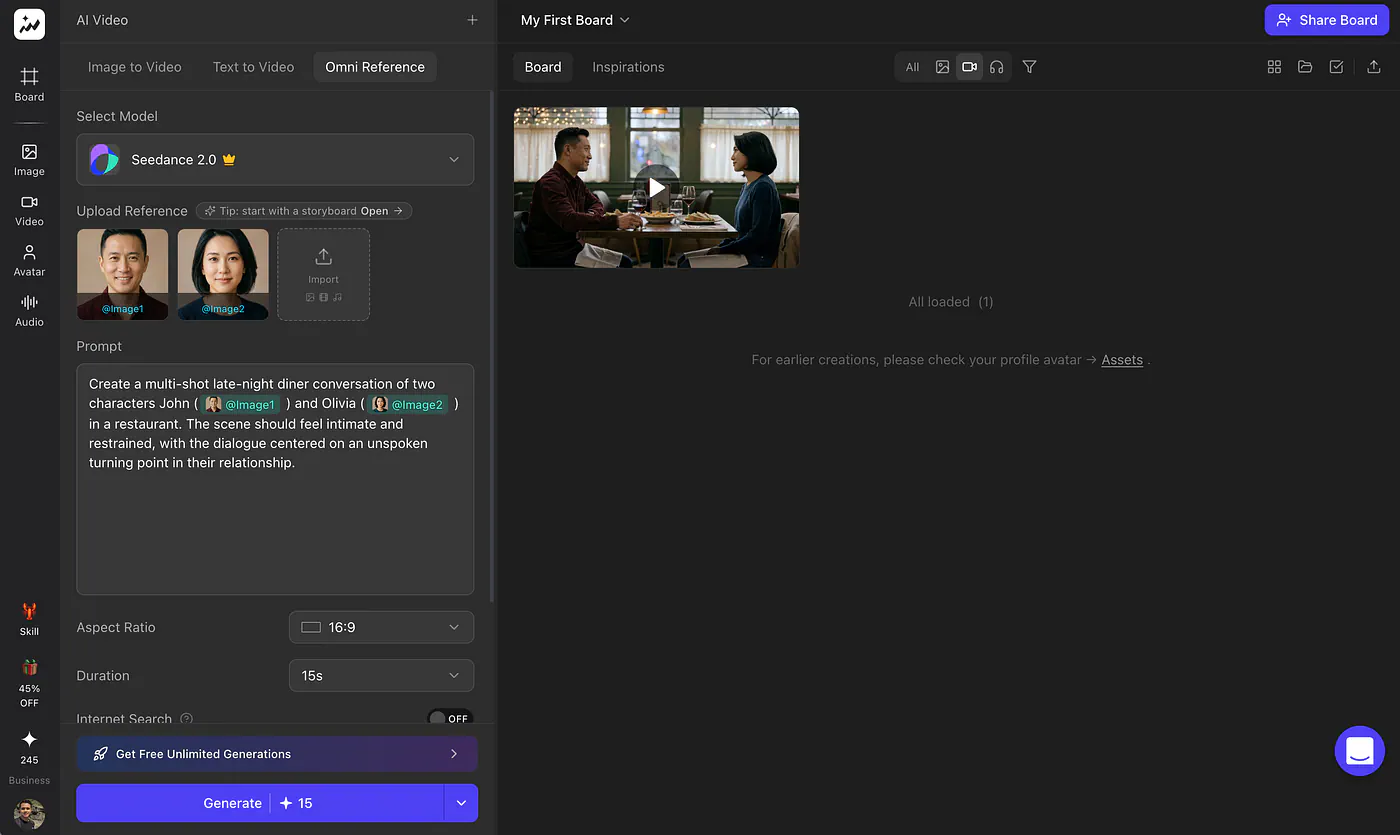 AI video generation with Seedance 2.0 on Topview