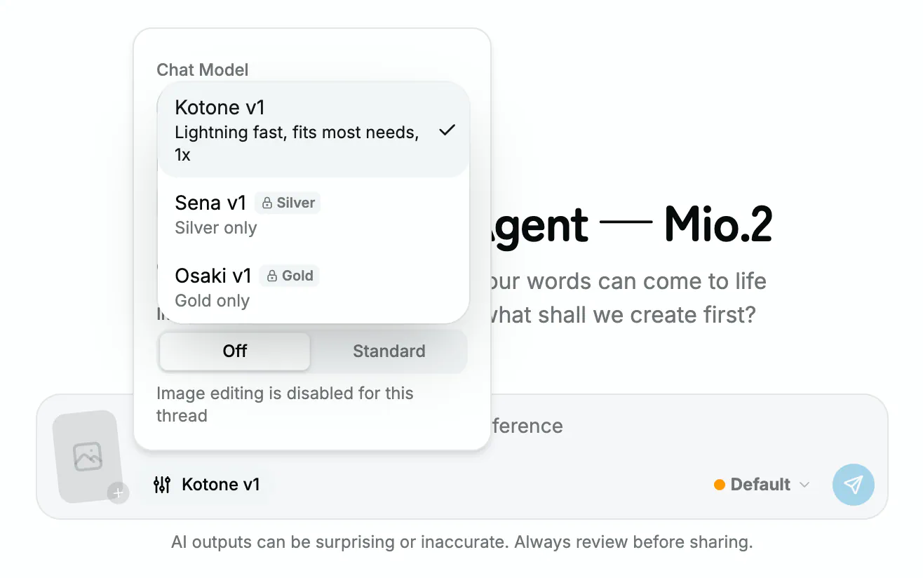 PixAI’s Mio.2 AI anime agent dashboard. Image by Jim Clyde Monge