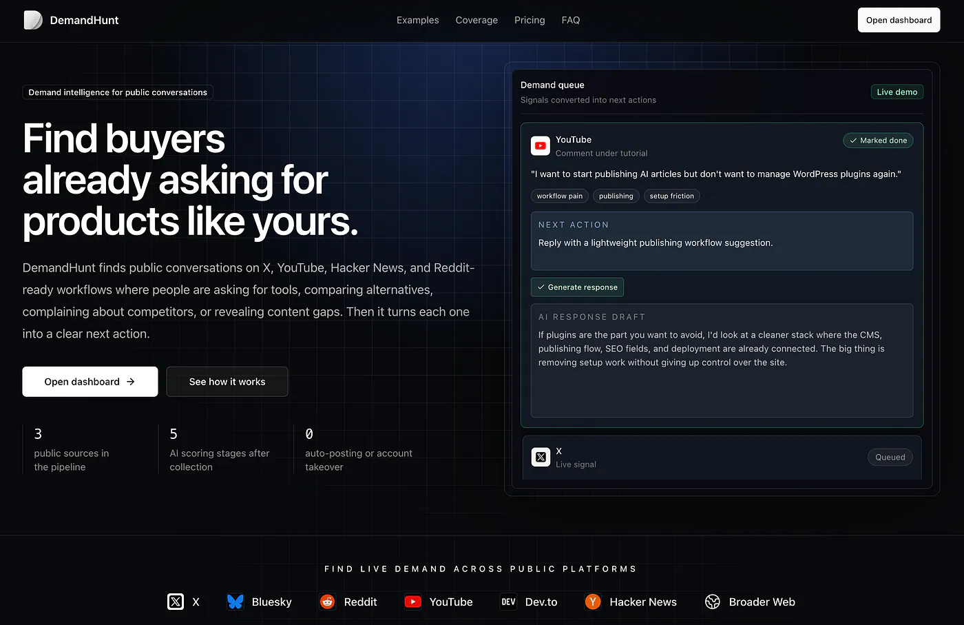 DemandHunt landing page’s hero section. Image by Jim Clyde Monge