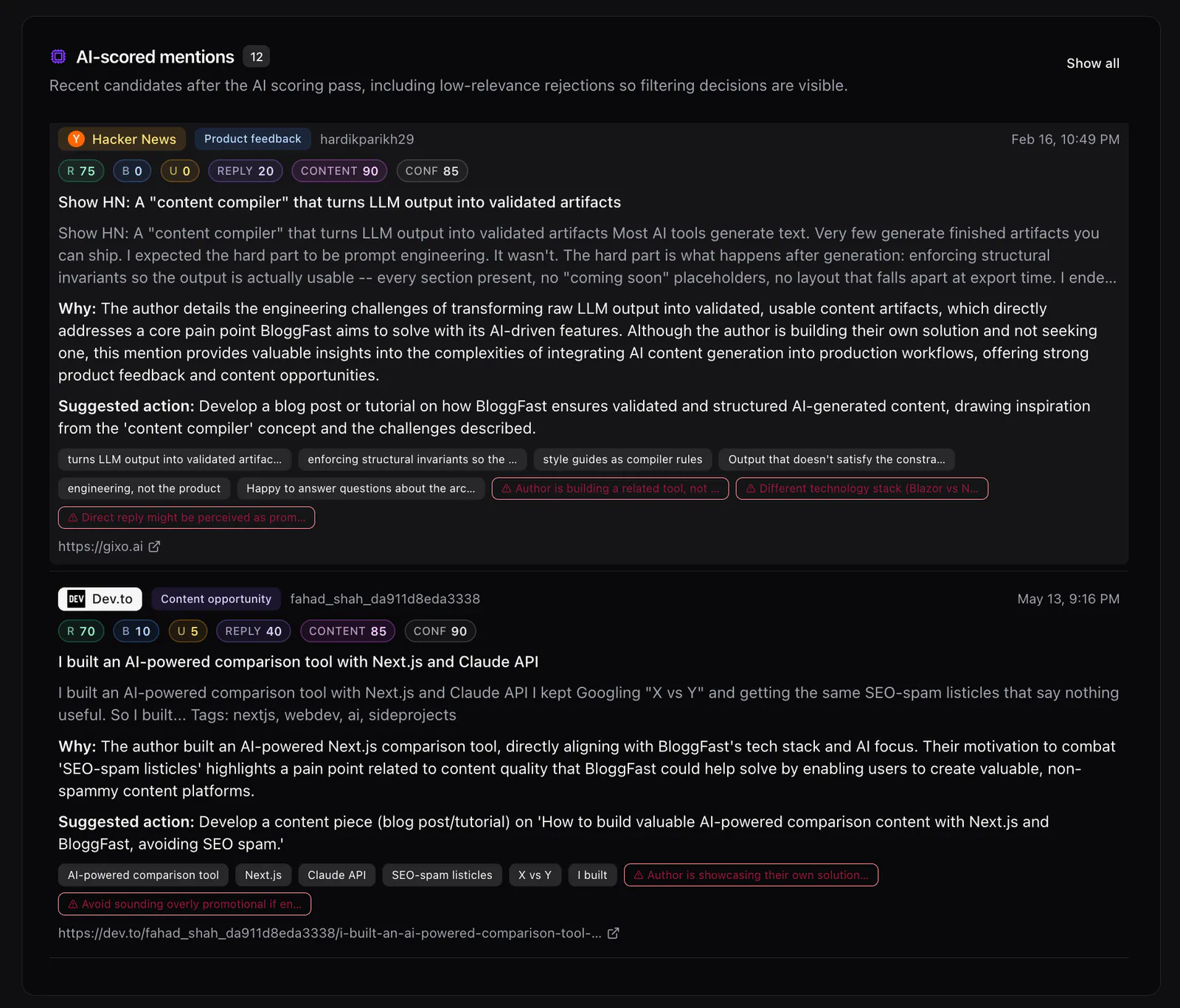 DemandHunt’s AI-scored mentions. Image by Jim Clyde Monge