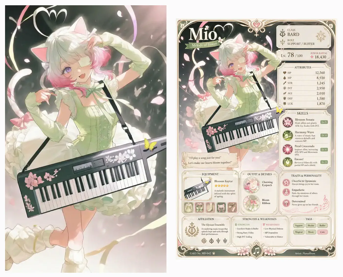 Character cards example output