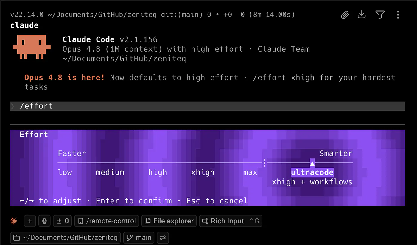 Setting the effort level to ultracode in Claude Code