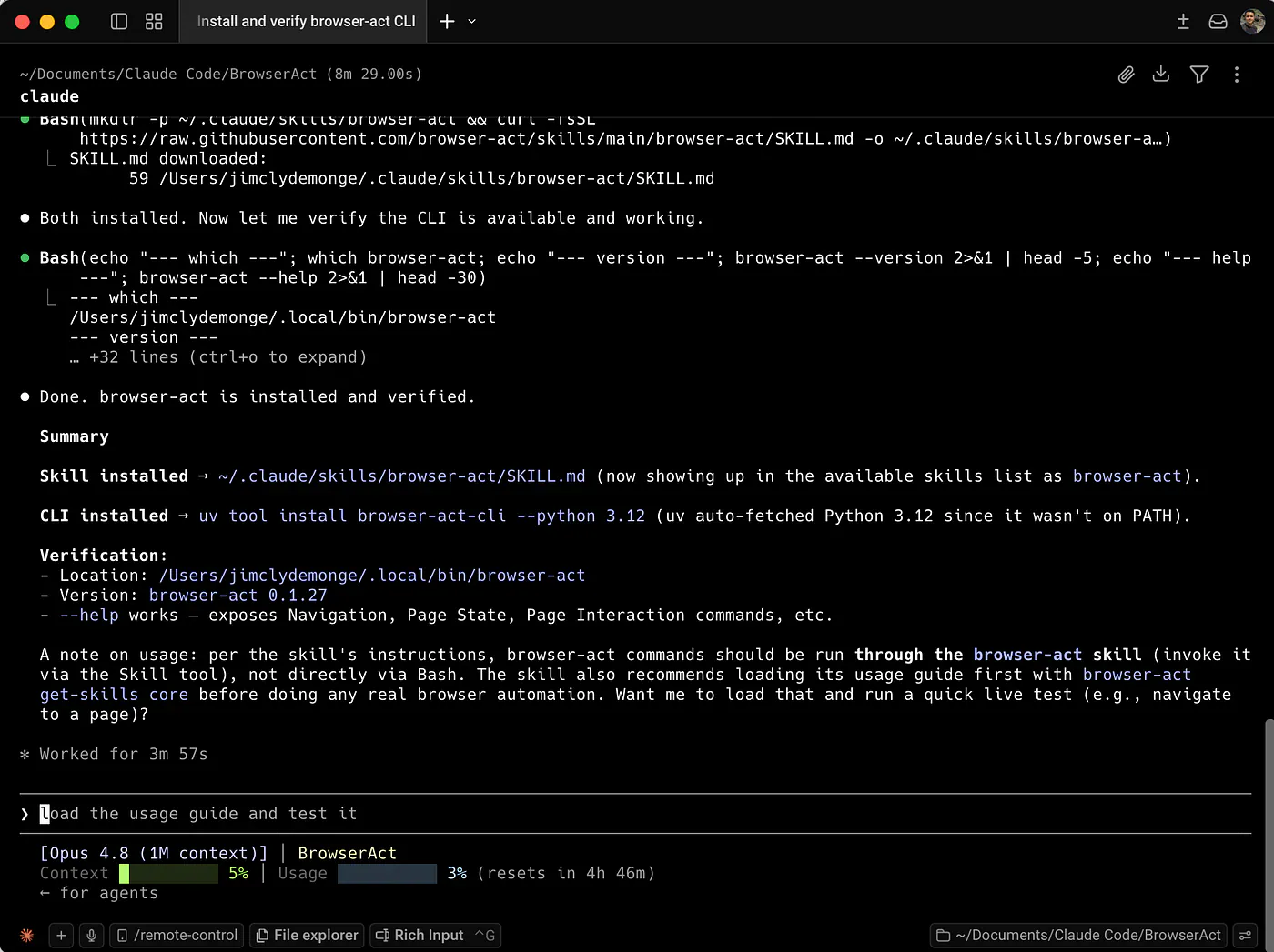 Installing the BrowserAct skills in Claude. Image by Jim Clyde Monge
