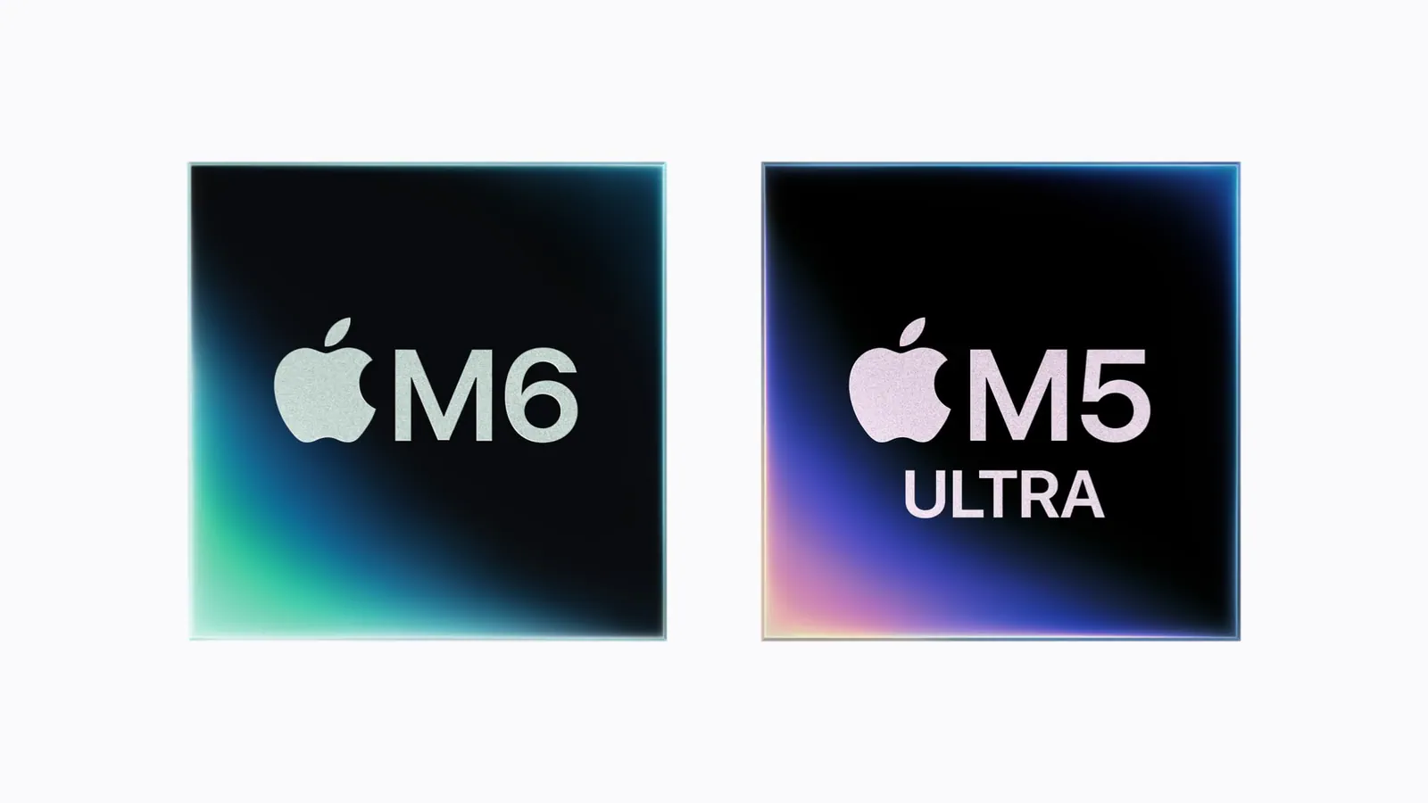 Apple M6 and M5 Ultra chip logos shown side by side.|1600x900