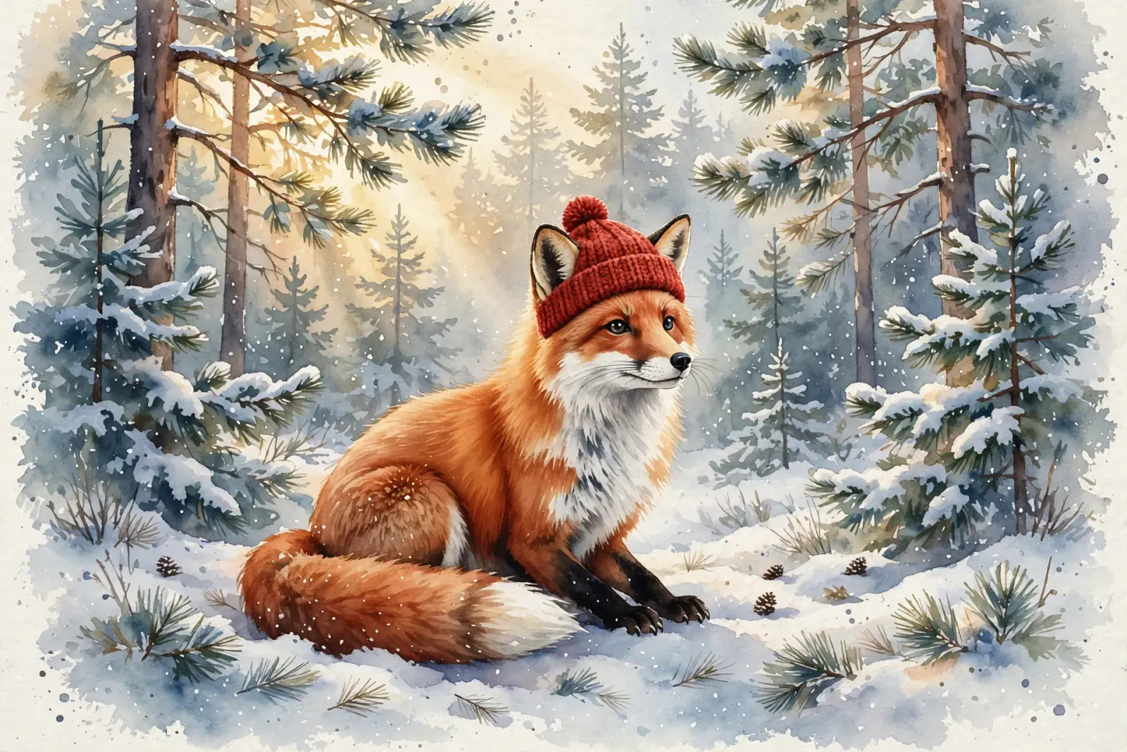 Fox with red wool hat - fox_hat.webp|1600x1067