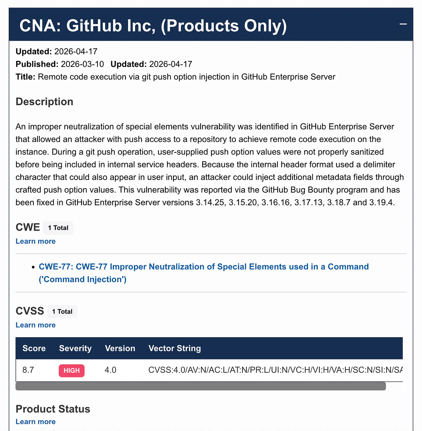 GitHub vulnerability: CVE-2026–3854