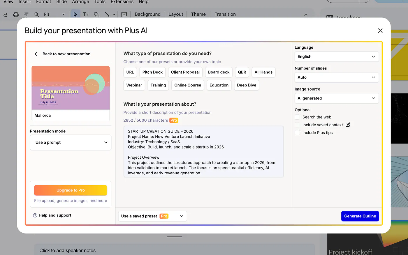 Generating slides with Plus AI. Image by Jim Clyde Monge