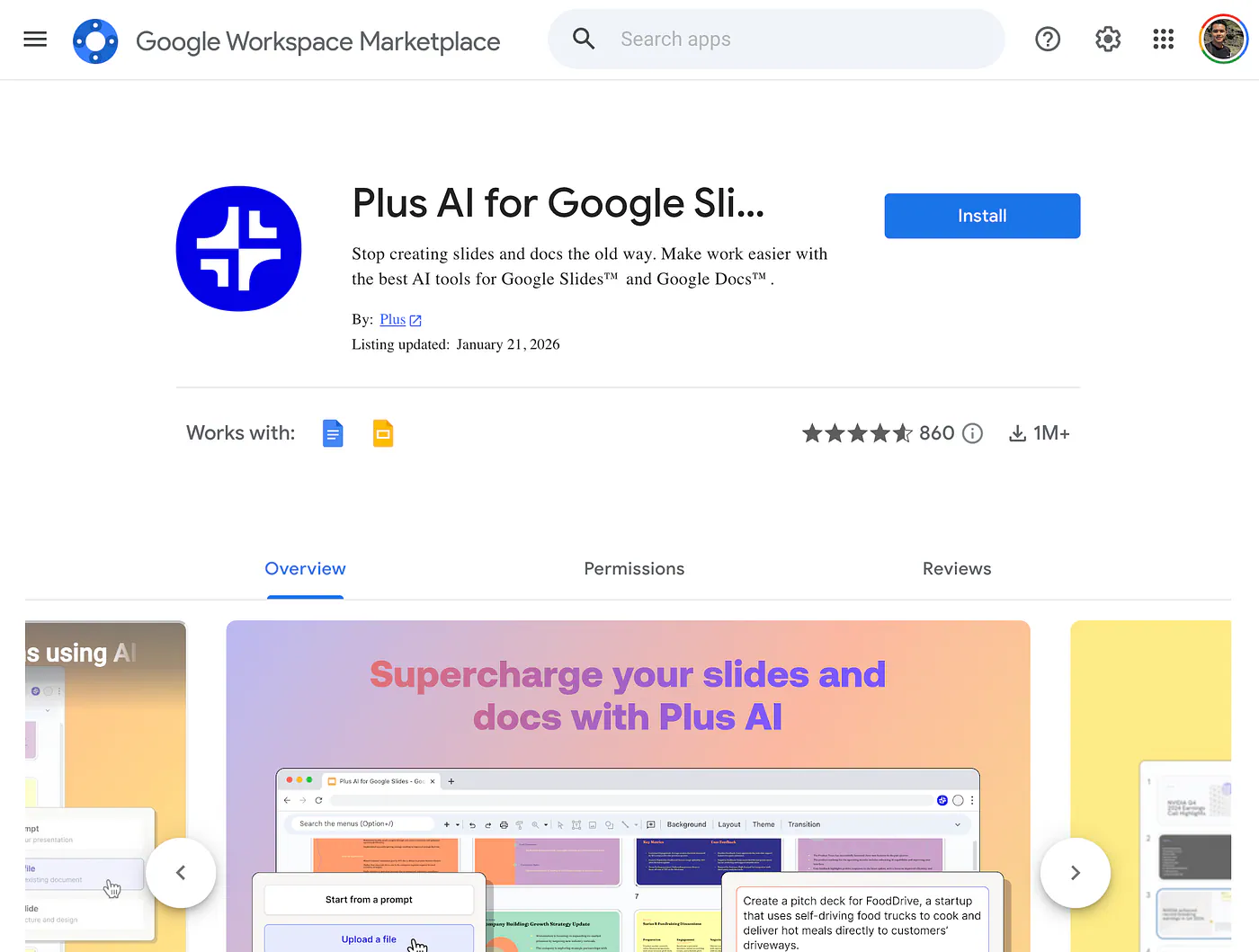 Plus AI on Google Workspace Marketplace
