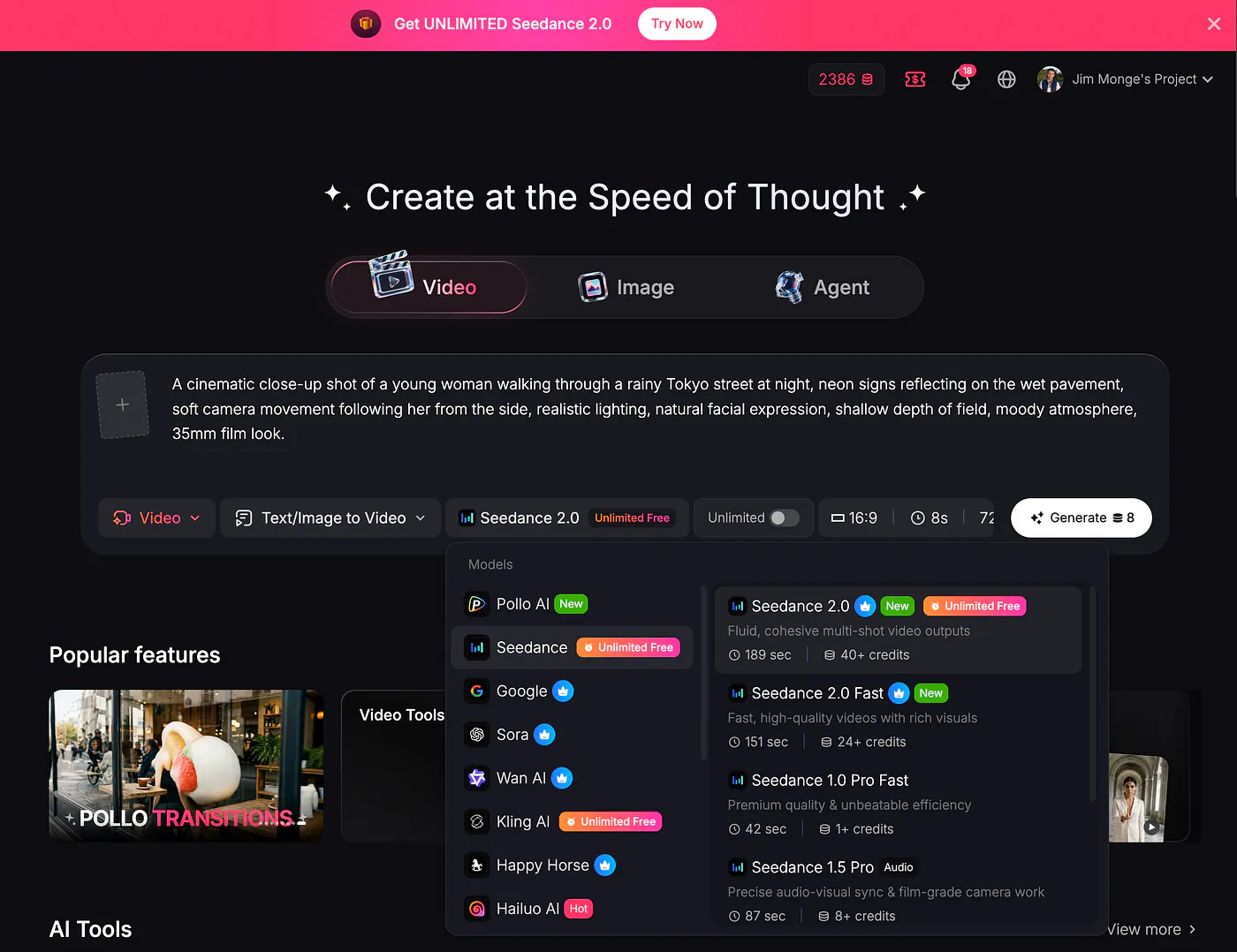 Pollo AI video generation with Seedance 2.0