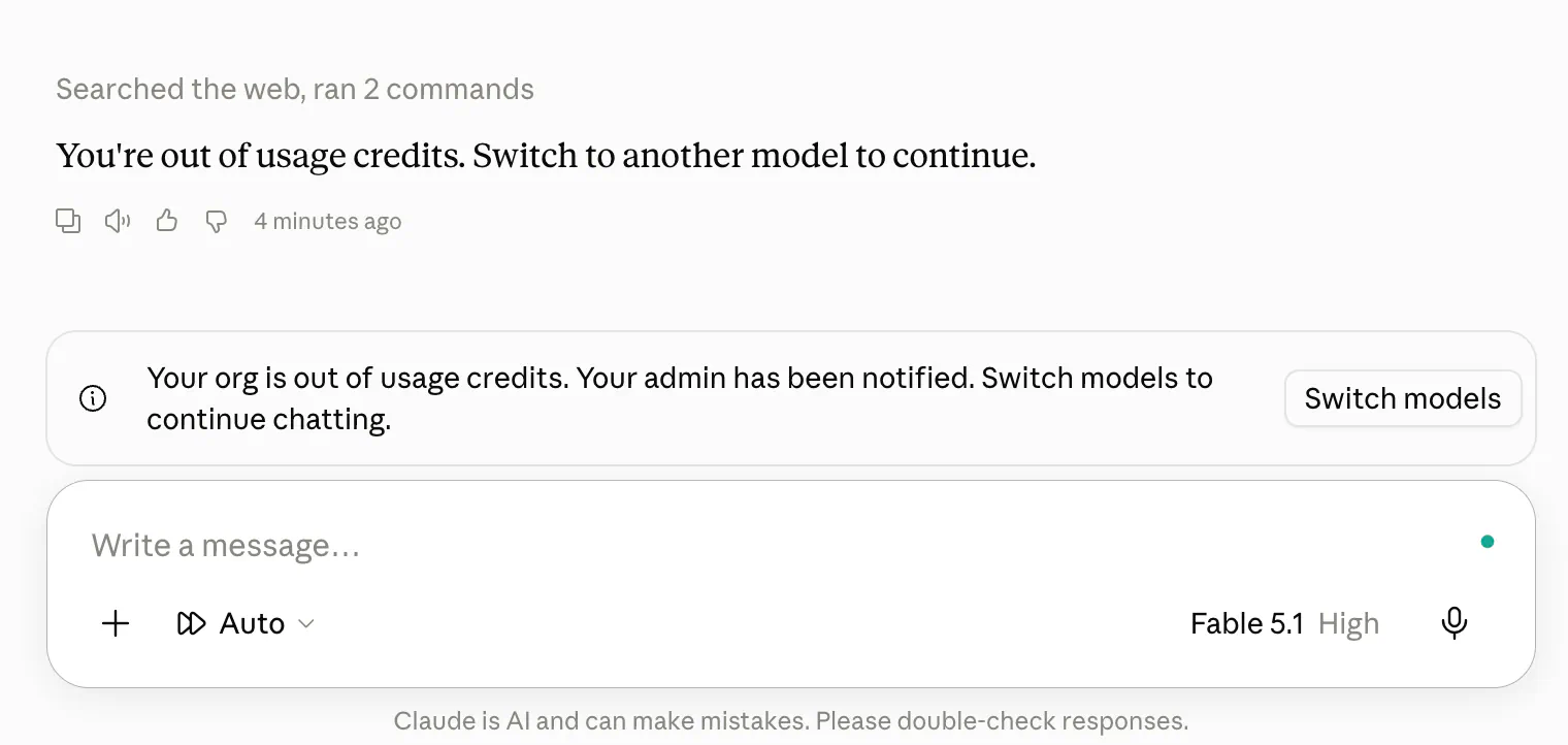 Out of usage credits after a few prompts with Fable 5.1