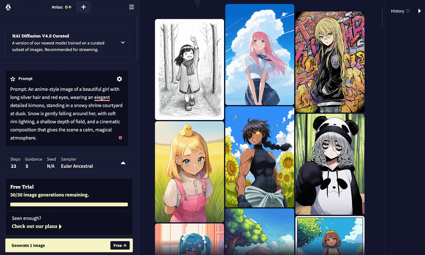 NovelAI image generation dashboard