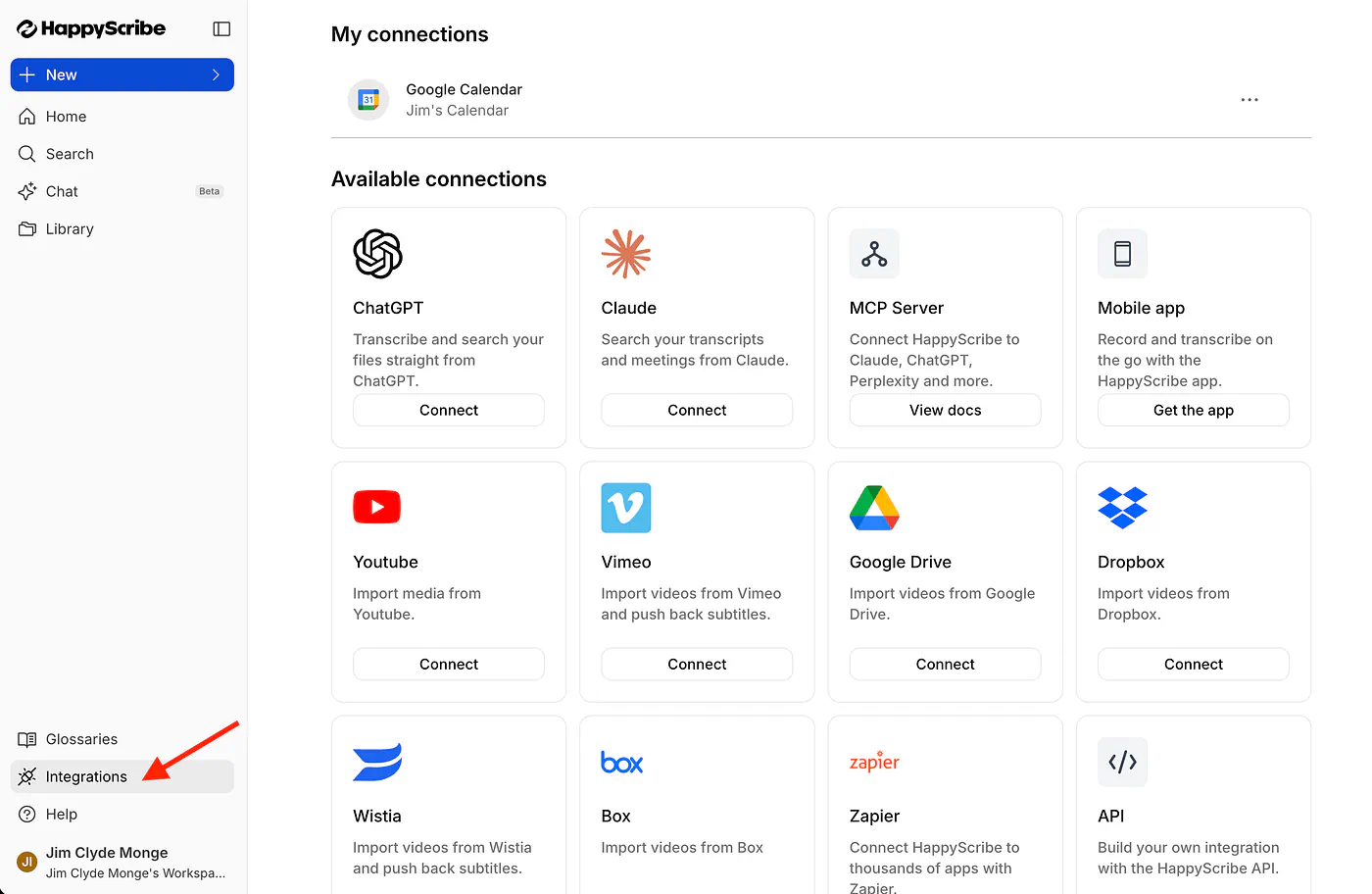 HappyScribe integration tools. Image by Jim Clyde Monge