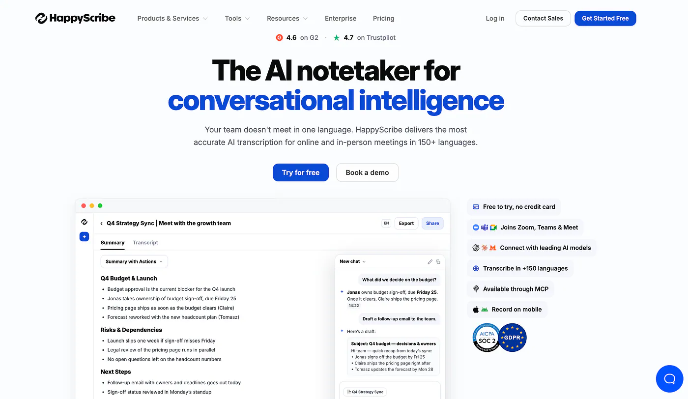 HappyScribe landing page. Image by Jim Clyde Monge