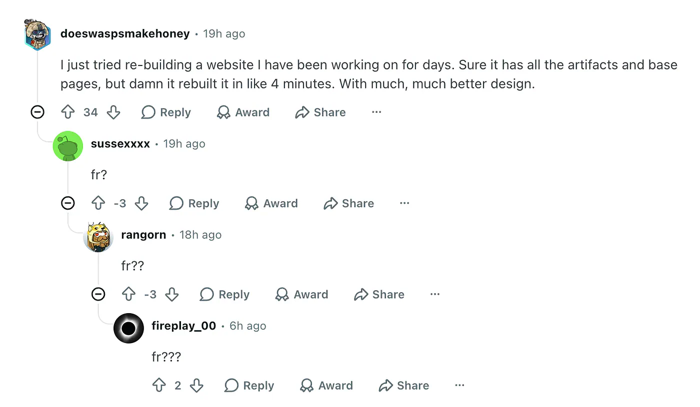 Opus 5.5 Reddit reactions. Image by Jim Clyde Monge