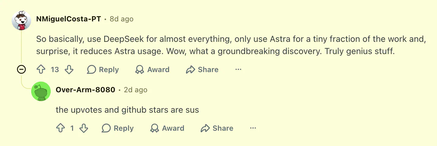 Astra Flash Orchestrator Reddit comment. Image by Jim Clyde Monge