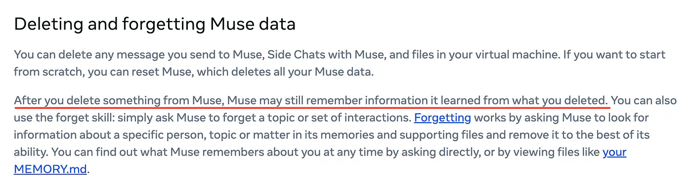 After you delete something from Muse, it may still remember information it learned from what you deleted