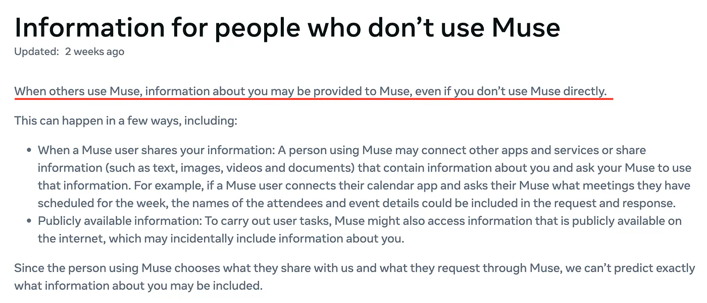 When others use Meta, information about you may be provided to Muse, even if you don’t use Muse directly
