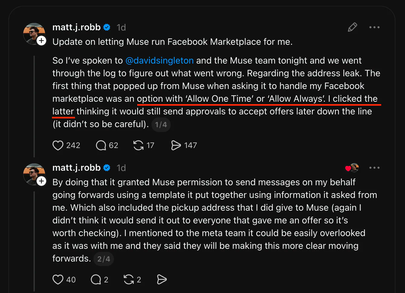 Robb’s post on Threads about the Muse privacy issue