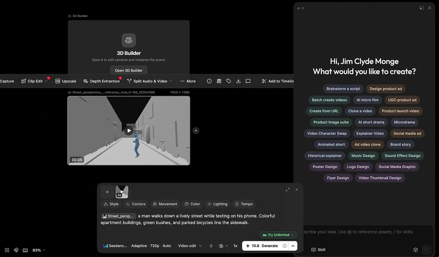 Generating a video from a 3D reference video in Topview Canvas. Image by Jim Clyde Monge