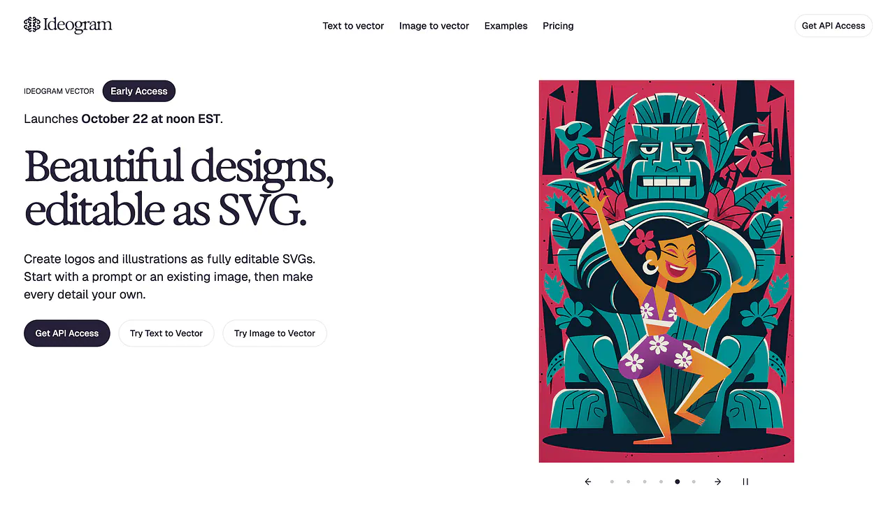 Ideogram Vector feature landing page