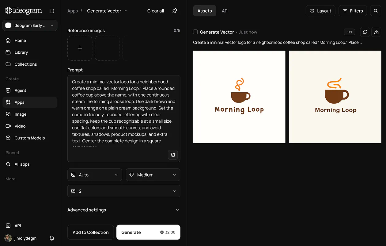Ideogram’s Text to Vector tool example result