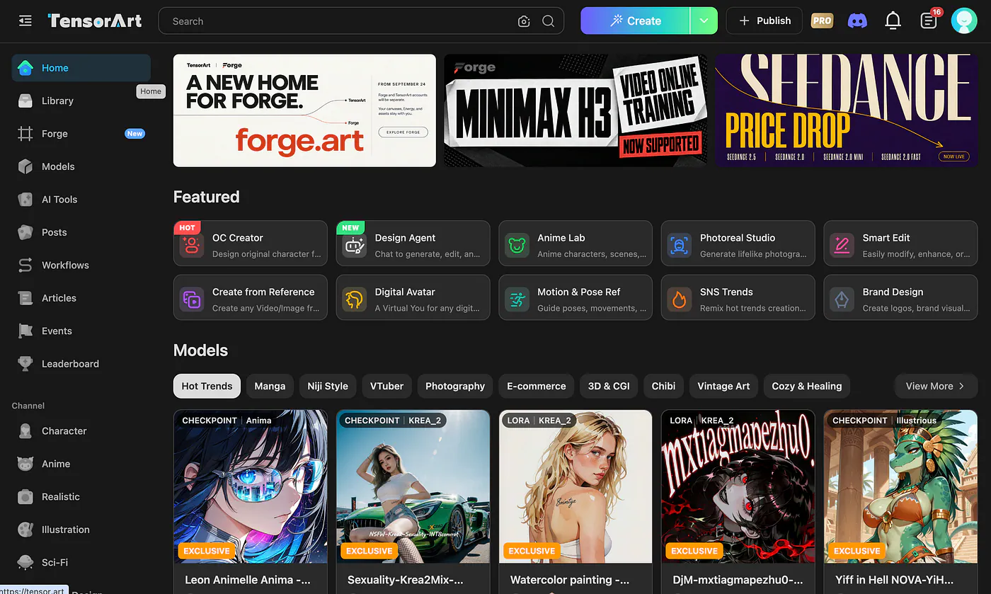 Tensor.Art landing page. Image by Jim Clyde Monge